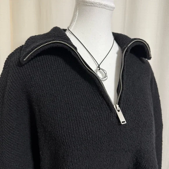 ZARA textured oversized cropped half zip Sweater - Picture 3 of 5